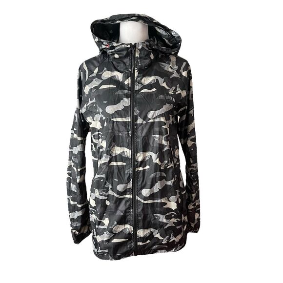 Nike Small T/F Windrunner Jacket Hooded Full Zip Thin Black Camo Pockets - Picture 1 of 14
